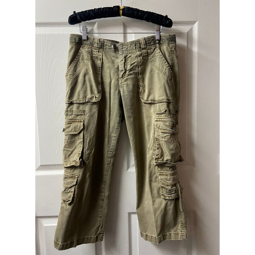Pure Color Pants Womens SZ 29 Army Green Cropped Cargo Stretch Straight Leg